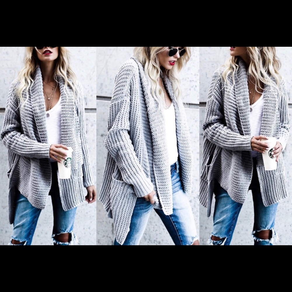 Grey knit pattern pocket long sleeved cardigan NWT - Picture 4 of 6